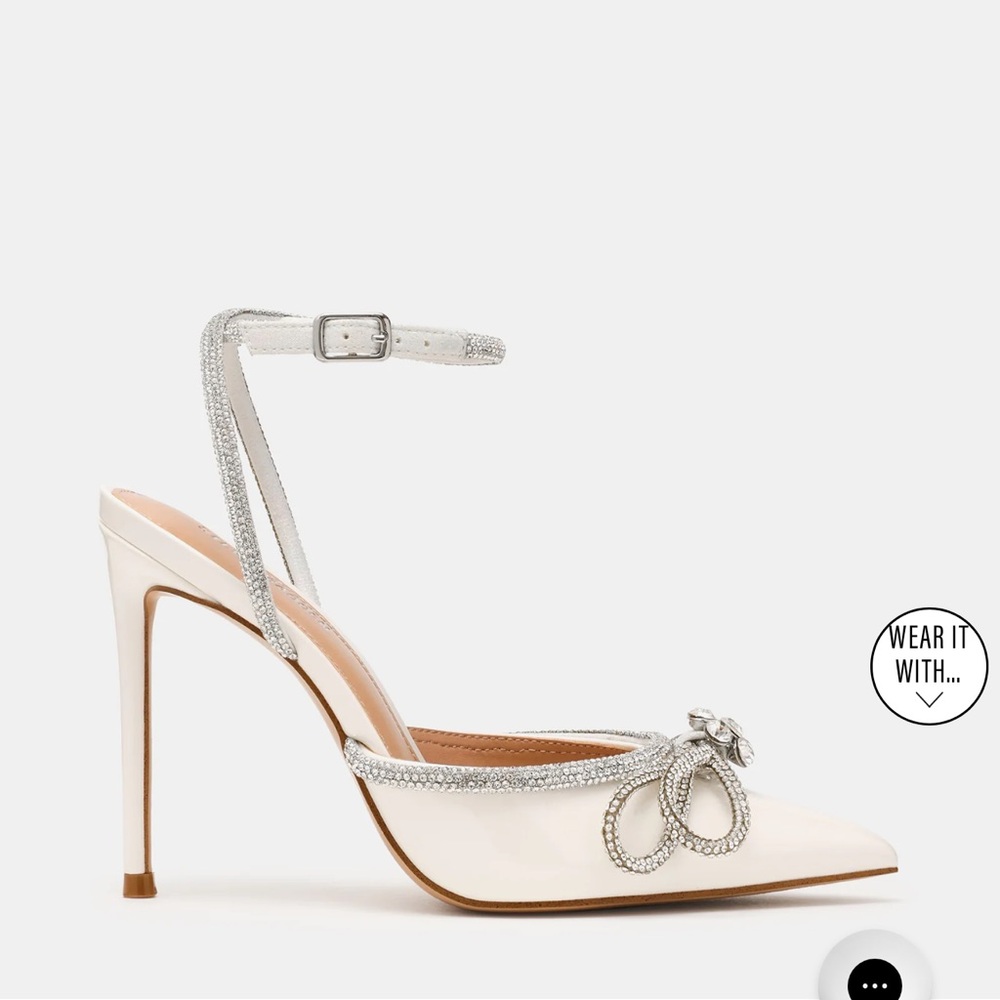Steve Madden Cream Pointed-Toe Heels with Silver Rhinestone Trim